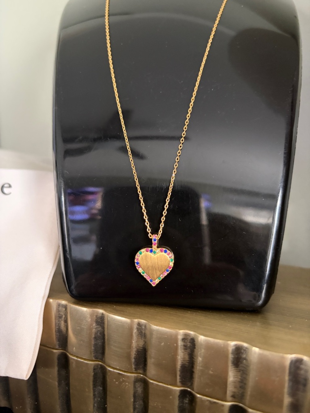 kate spade Gold Heart Pendant Necklace with Multicolor Crystal Border - Picture 2 of 4